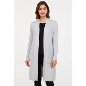 Cyrus Sweater Womens's L Light Gray Open Front Long Sleeve Duster Cardigan